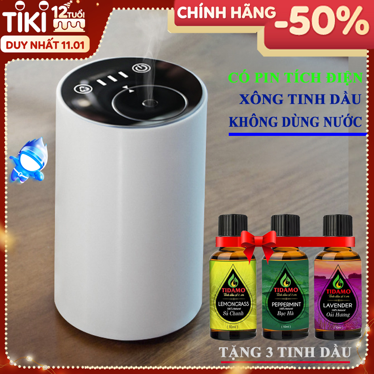 Máy Xông Tinh Dầu Xe Hơi | Có Pin Tích Điện, Vỏ Kim Loại Nguyên Khối, Nút Cảm Ứng, Phun Tinh Dầu Trực Tiếp | Kèm Tinh Dầu (Tùy Chọn)