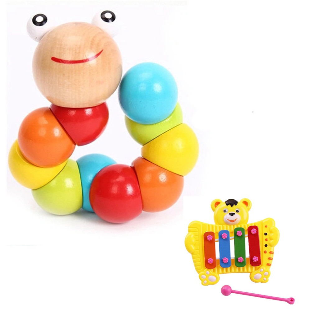 Đồ Chơi Con Sâu Gỗ Tặng Kèm Đàn Xylophone 4 Thanh Cho Bé