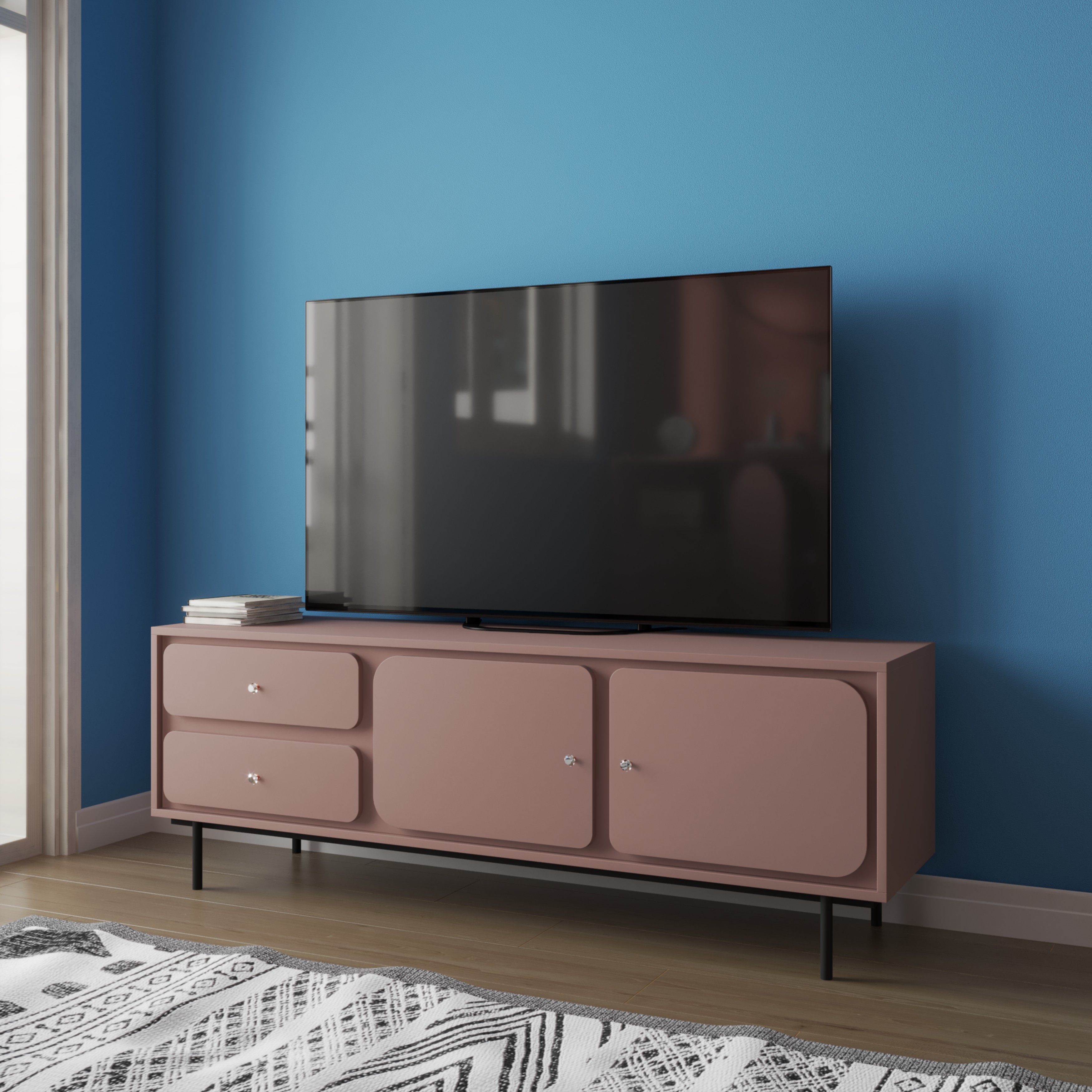 [Happy Home Furniture] SWEETY , Tủ TV 2 cánh mở - 2 ngăn kéo - chân sắt , 160cm x 40cm x 56cm ( DxRxC), KTV_016