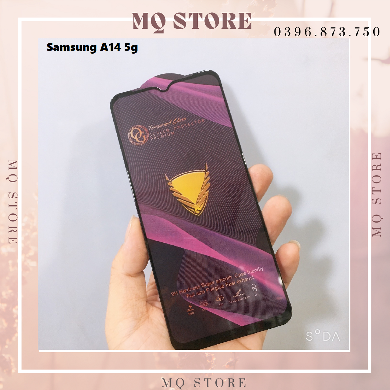 Kính cường lực full màn hình OG tím cao cấp dàn cho Samsung A14 5g