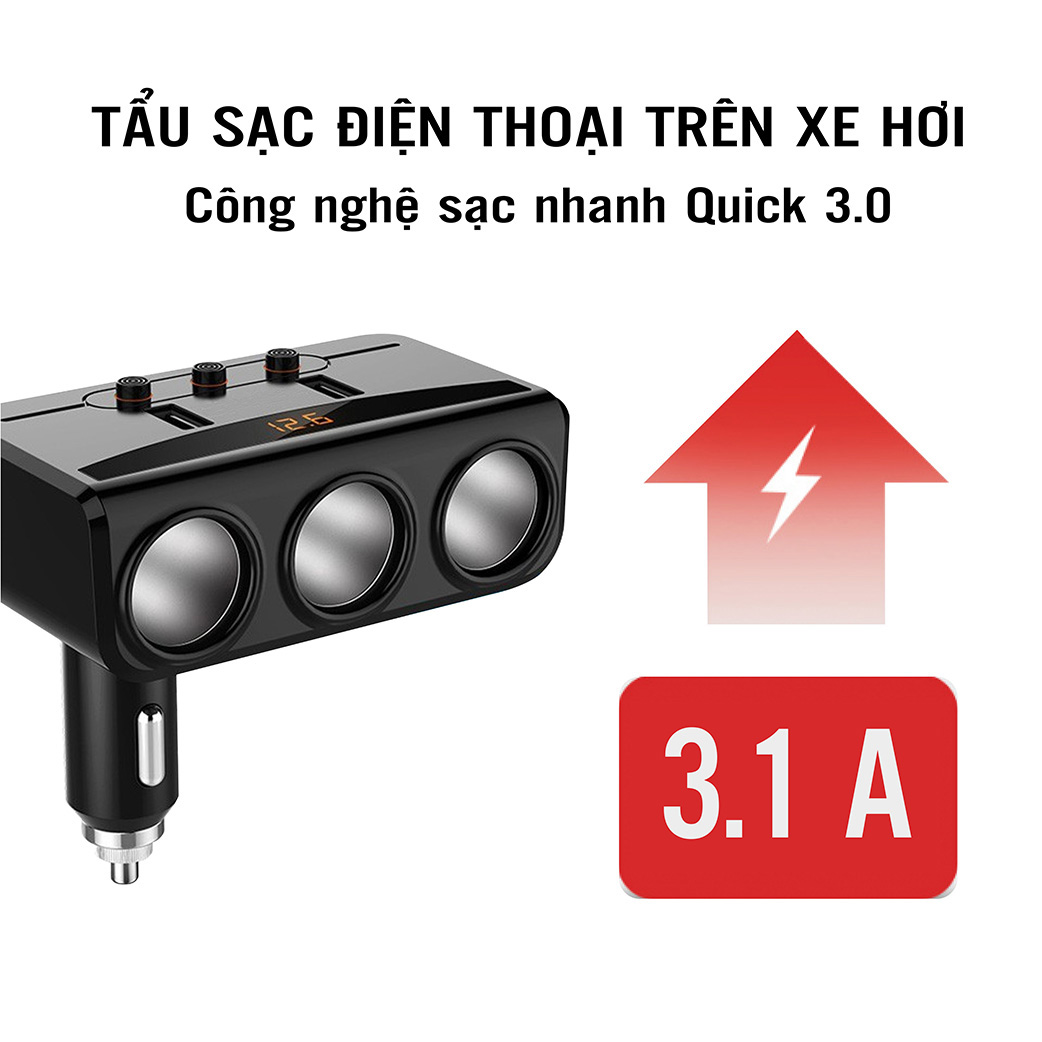 Tẩu sạc ô tô, xe hơi cao cấp đa năng HY29 - Hàng Chính Hãng