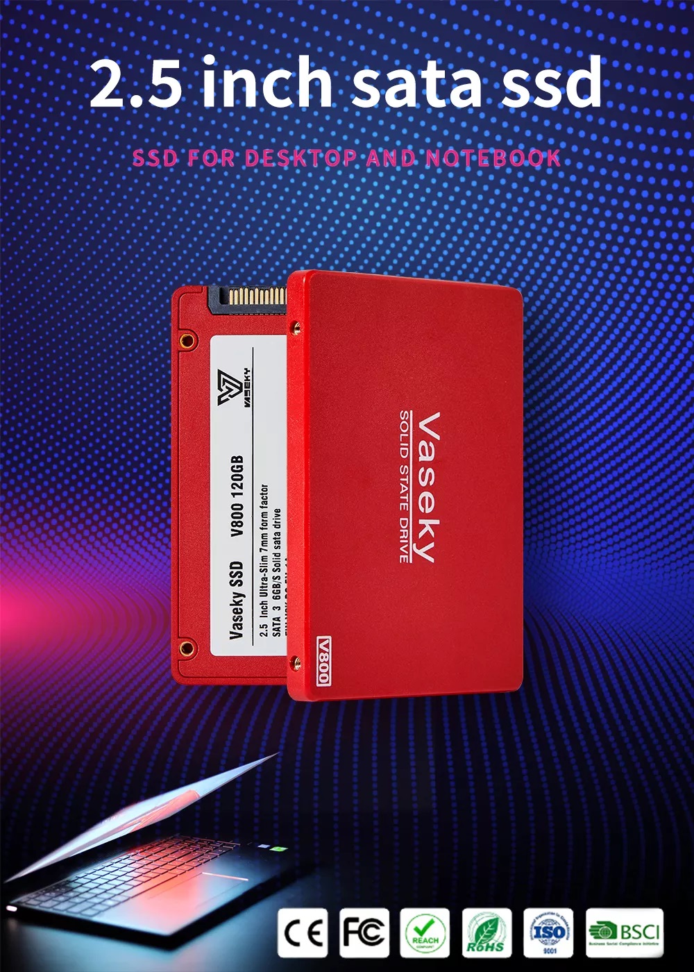 Ổ cứng SSD Vaseky V800 SATA III tốc độ siêu nhanh 2,5mm - Hàng chính hãng