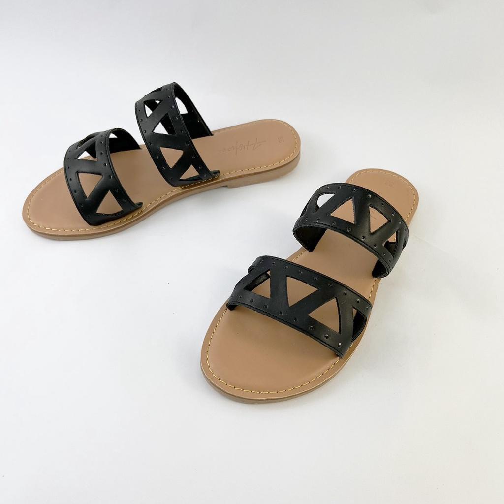 Dép lê nữ kiểu dáng sandal đi biển 2 quai ngang đế bệt cao cấp chính hãng Hishoo S065