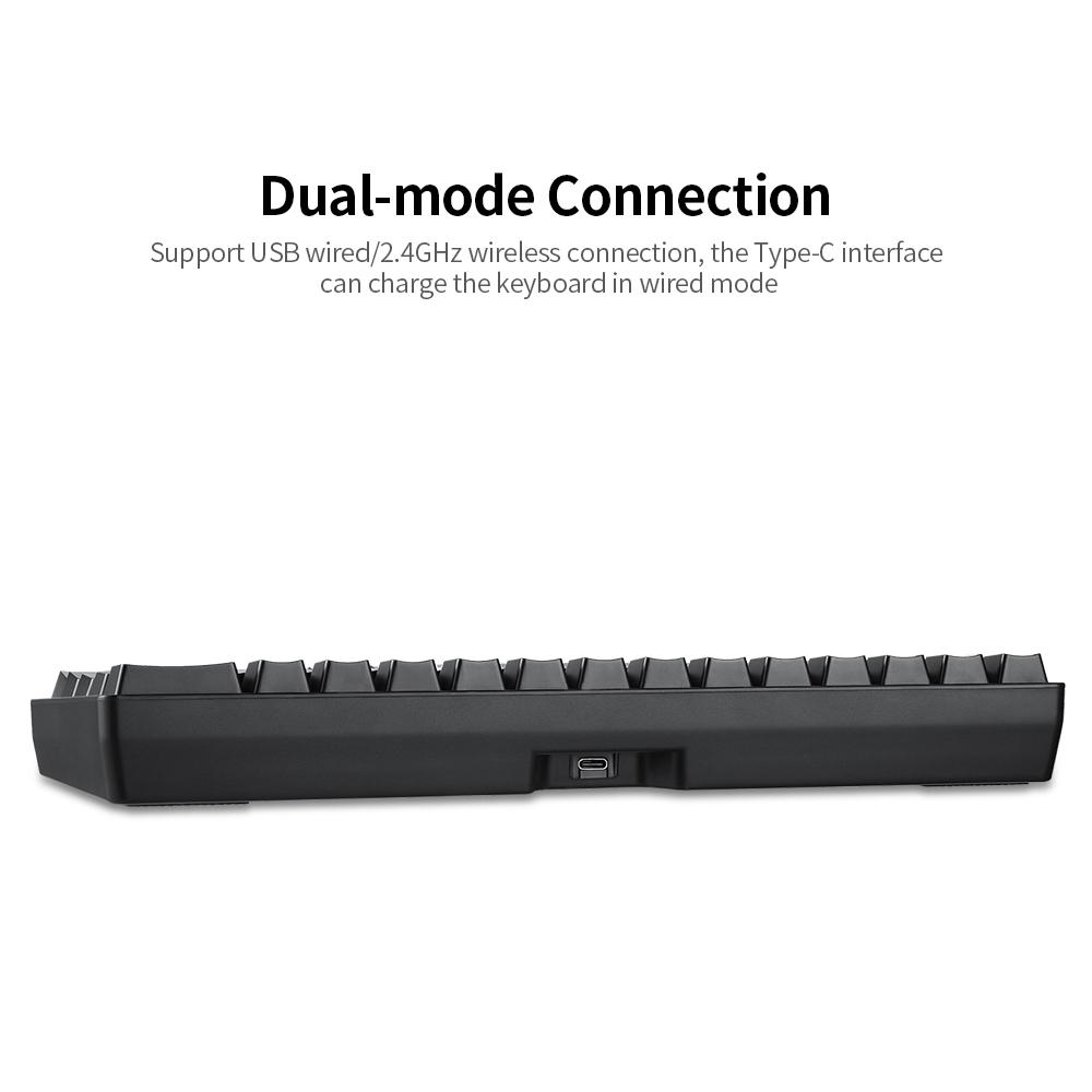 61 phím bàn phím cơ chế độ kép không dây USB 2.4G với hiệu ứng RGB