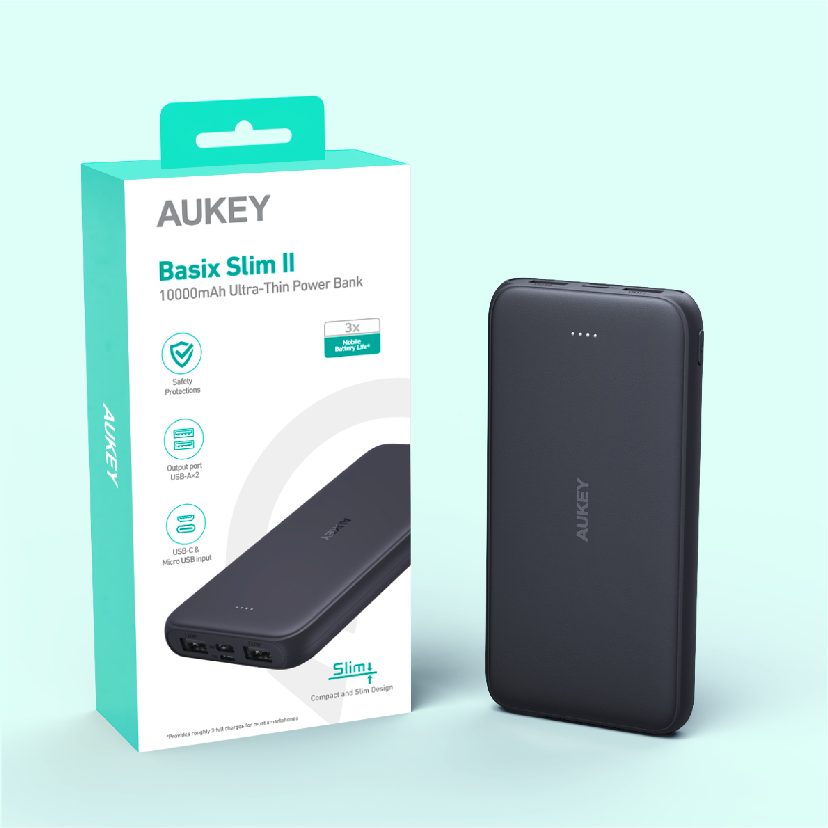 Pin sạc dự phòng Aukey Basix Slim PB-N99 10000mAh, hàng chính hãng