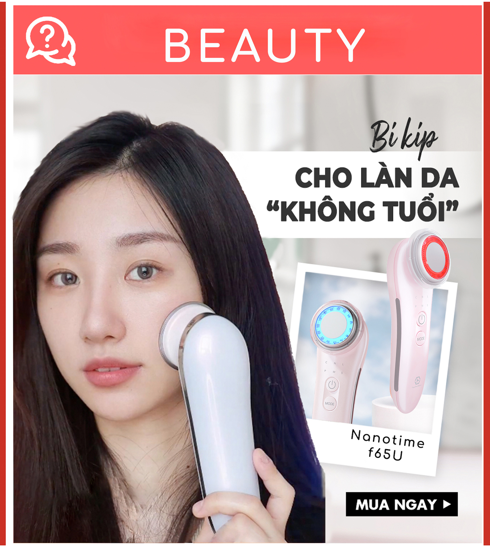 Máy điện di tinh chất đa năng 6 in1, Nâng cơ EMS và Ánh sáng Photon trẻ hoá Nanotime Beauty F65U Nhật Bản Bảo hành chính hãng 2 Năm