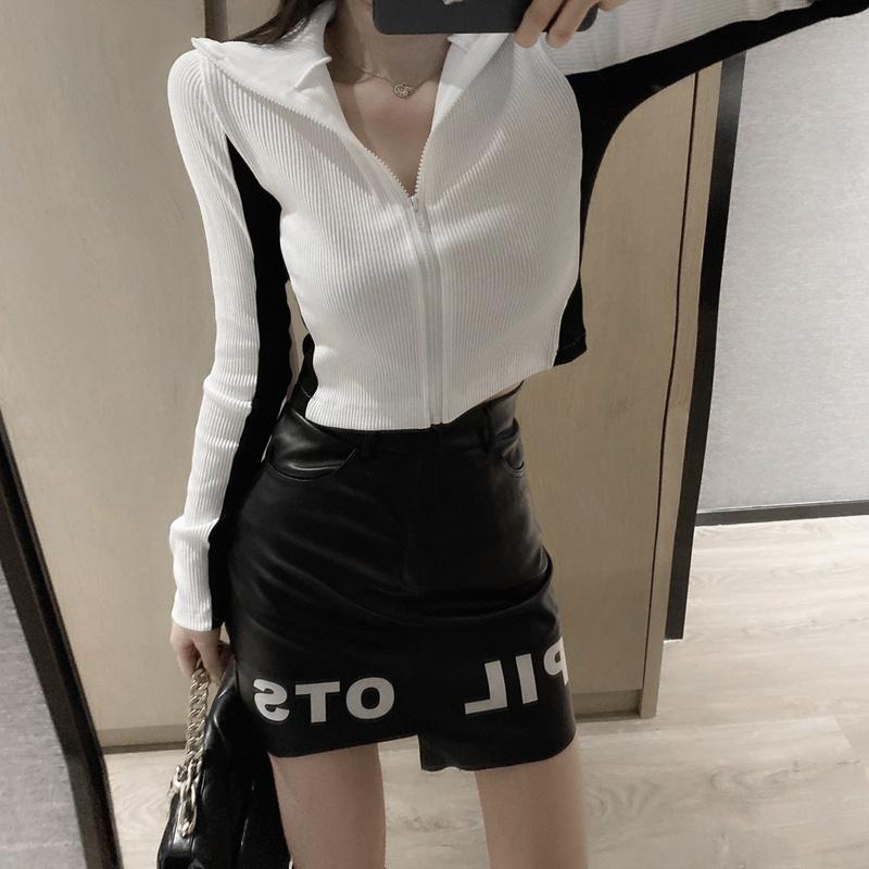 Áo Khoác Len Croptop Tay Dài, Màu Pha Co Dãn Phong Cách Hàn Quốc