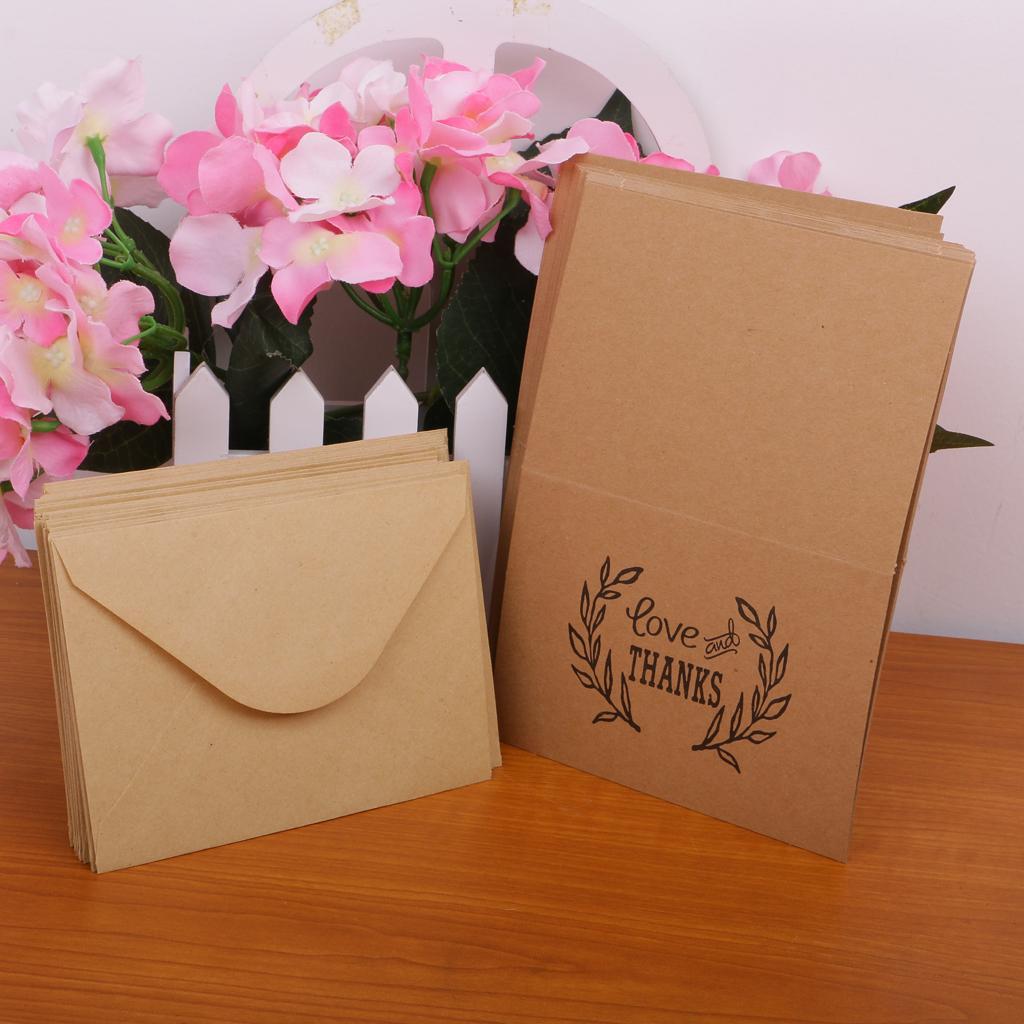 50pcs Kraft  and Thanks Cards with Envelopes for Wedding Party