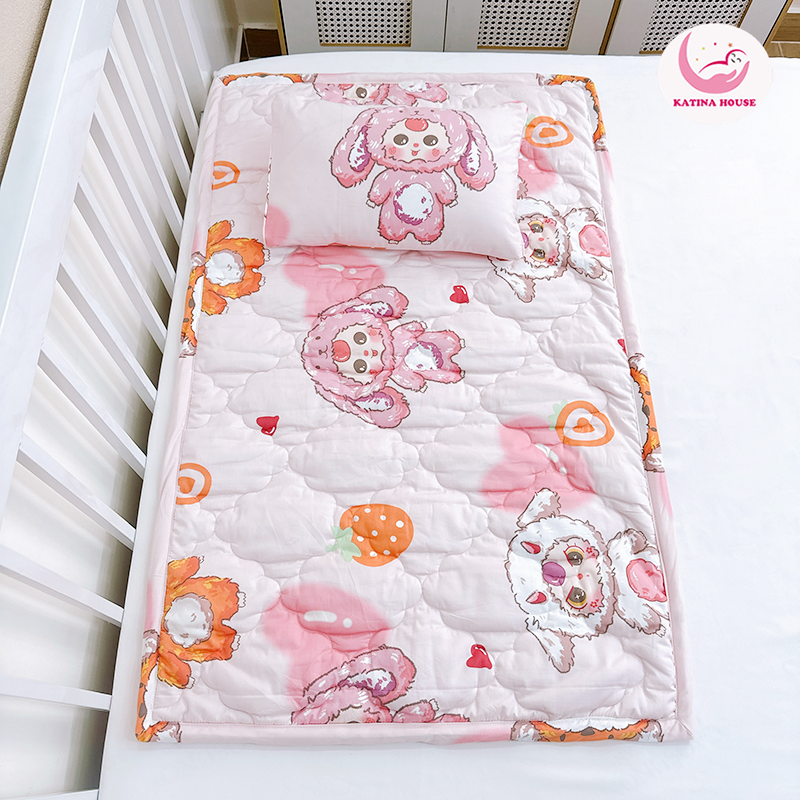 Bộ nệm gối cho bé đi học mẫu giáo Katina House, vải cotton satin hàn quốc đẹp, mềm mát