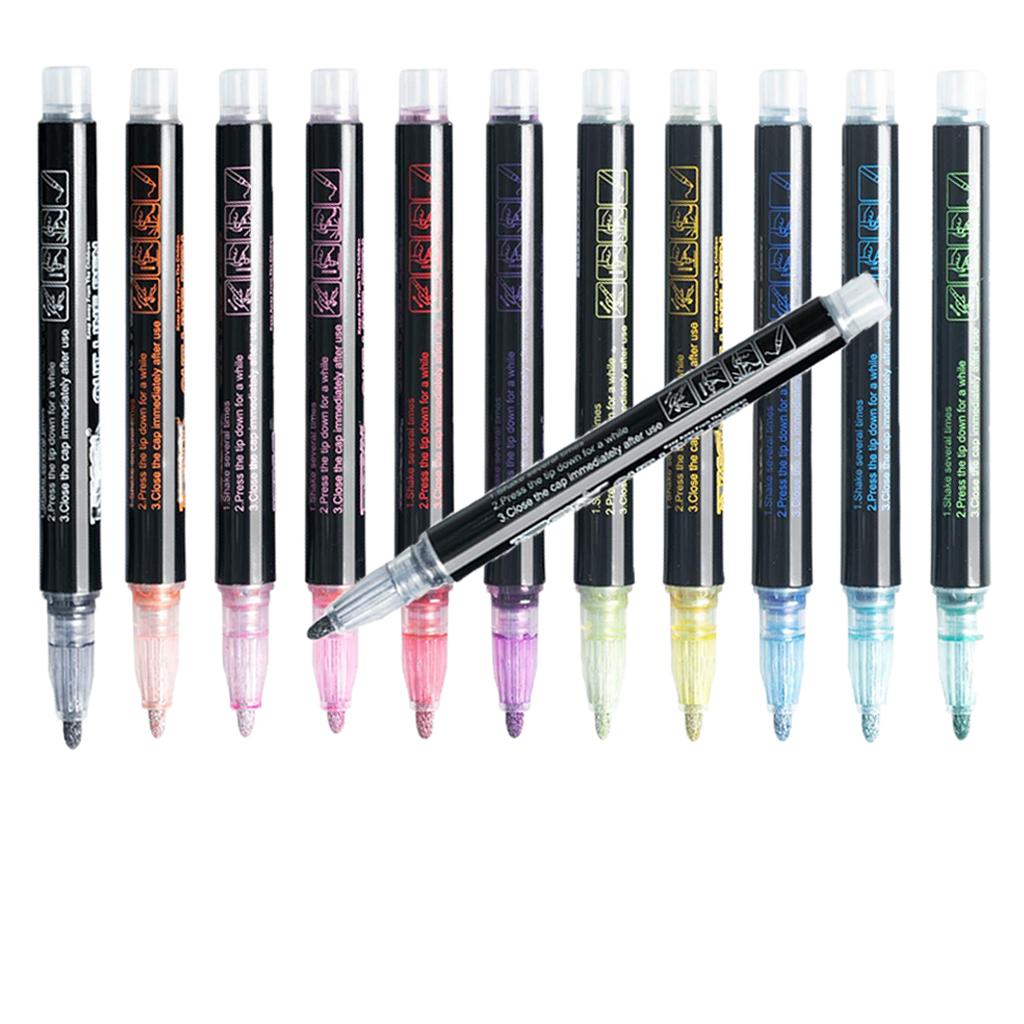 12Pcs Metallic Double Line Outline Pens Drawing Painting Pens Diary DIY Crafts
