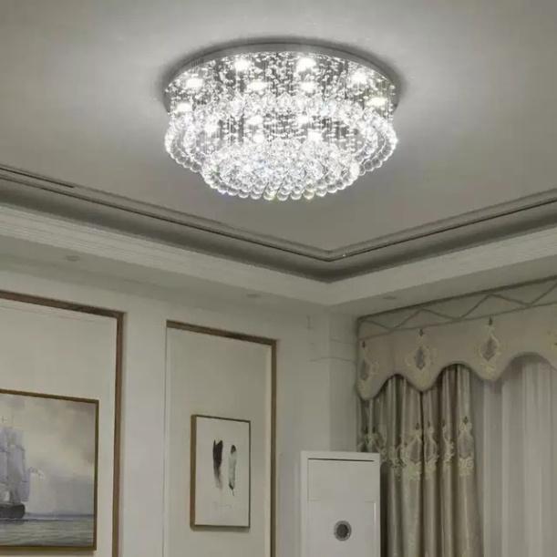 Đèn mâm Ca Sỹ Pha Lê ốp trần M9153 - KT 600x600x350mm, đèn chùm pha lê, DT