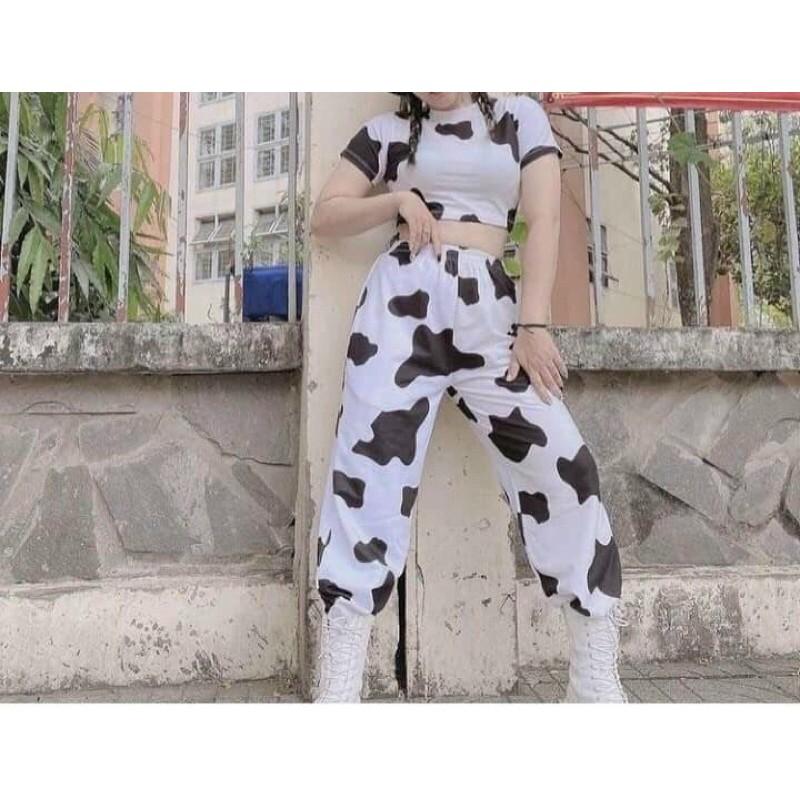 Áo croptop nữ in bò sữa