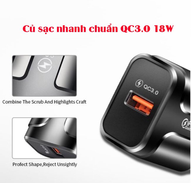 Củ Sạc Nhanh Quick Charge QC 3.0 (1 Đầu USB) Dùng Cho Thiết Bị Iphone/ Samsung/ Android US05- Hàng Chính Hãng