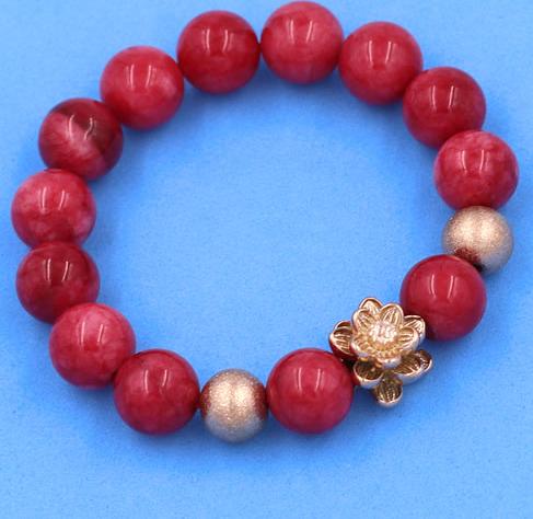 Vòng đeo tay Đá Hồng Ngọc 12 ly - Vòng tay Hoa Sen vàng hồng VHNHSHBH12 - hợp mệnh Hỏa, mệnh Thổ