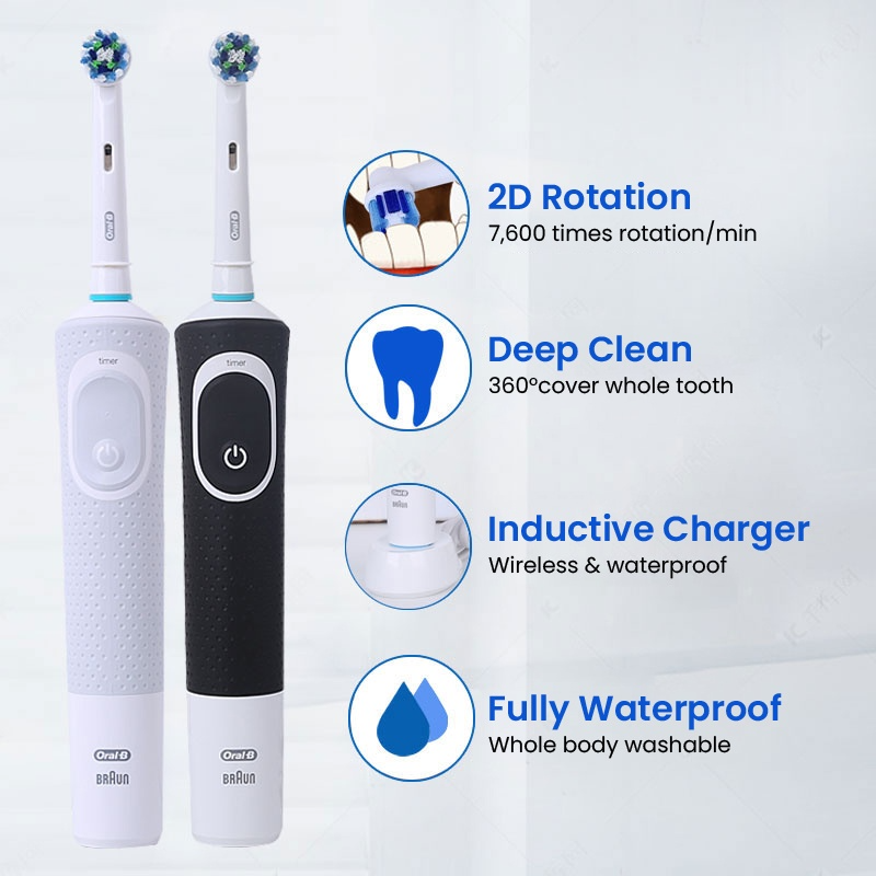 Bàn chải đánh răng điện ORAL-B D100 2D 7.600rpm chống thấm nước tiện lợi