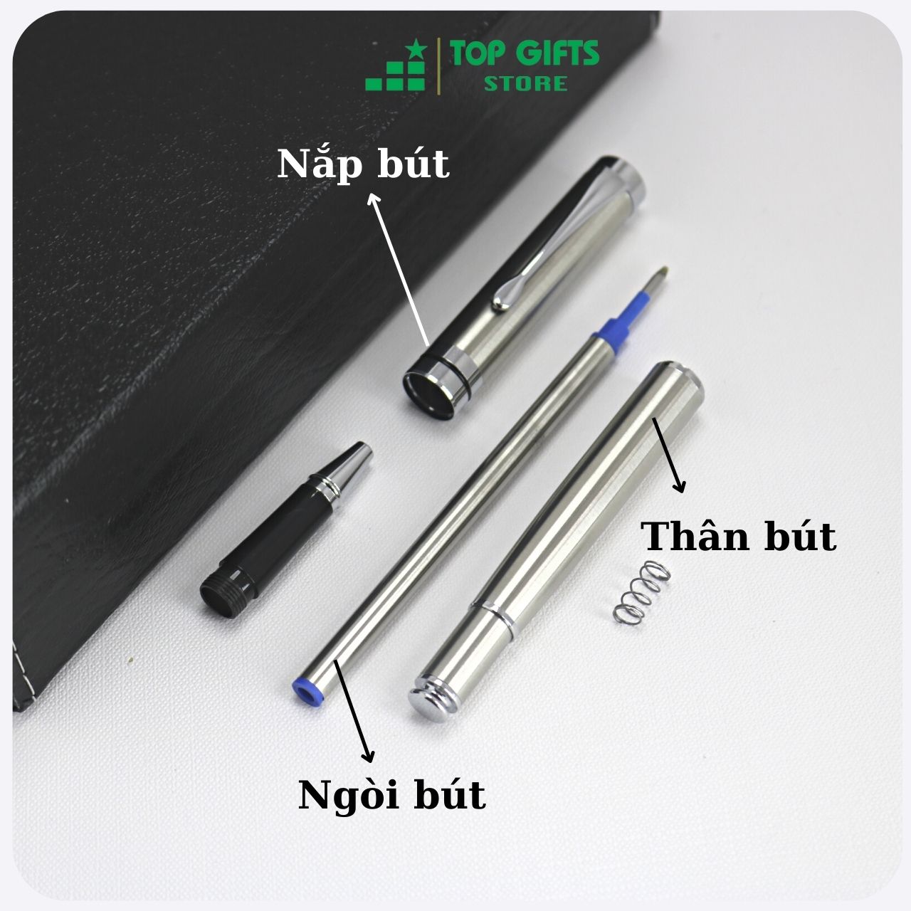 Bút ký khắc tên nắp BẠC PB027 ngòi 0.5mm| Quà tặng sinh nhật sếp + Ruột bút + Hộp đựng