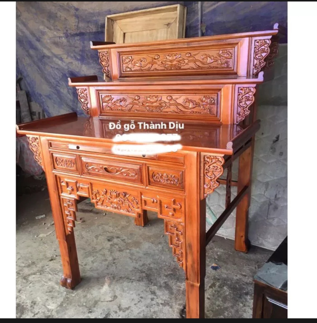 Bàn thờ -Bàn cúng gỗ 3 tầng -Bàn thờ tam cấp ngang 1M27 cm (FREESHIP 50 KM )