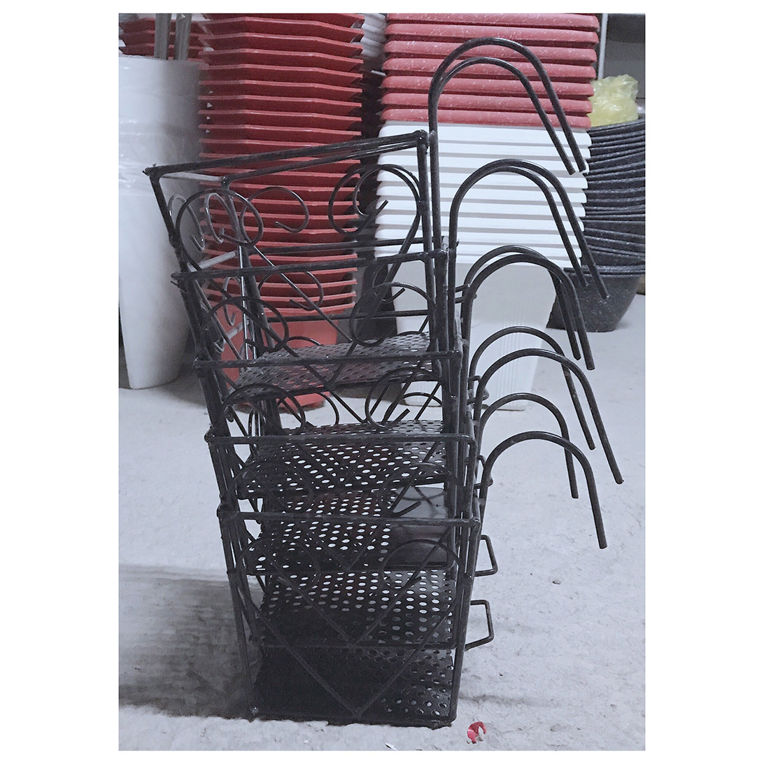 5 Giỏ Sắt 16x14cm - Màu ĐEN Hình Vuông Treo Chậu Hoa Lan Can Ban Công