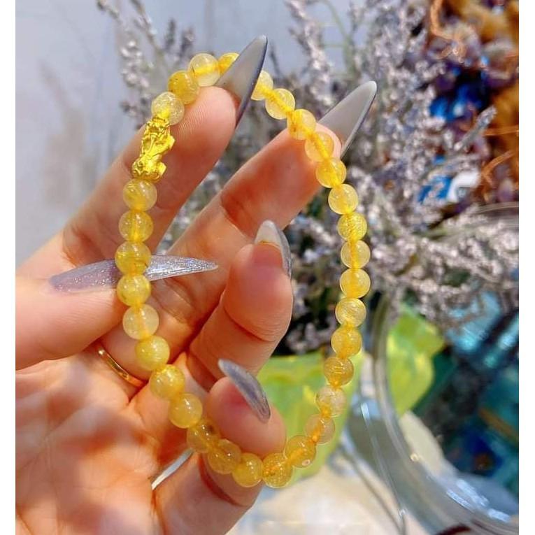Vòng tay đá. Thach Anh Tóc Vàng Mix Tỳ Hưu Vàng