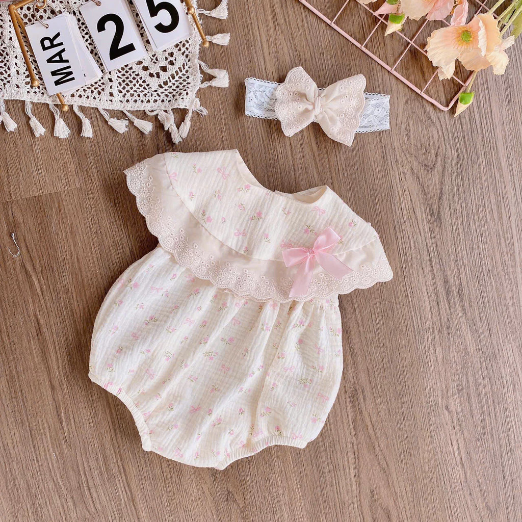 SET BODY CHIP HOA NHÍ KÈM YẾM CỔ CHO BÉ GÁI SƠ SINH 1 2 TUỔI TỪ 3-11KG DÀNH CHO BÉ GÁI
