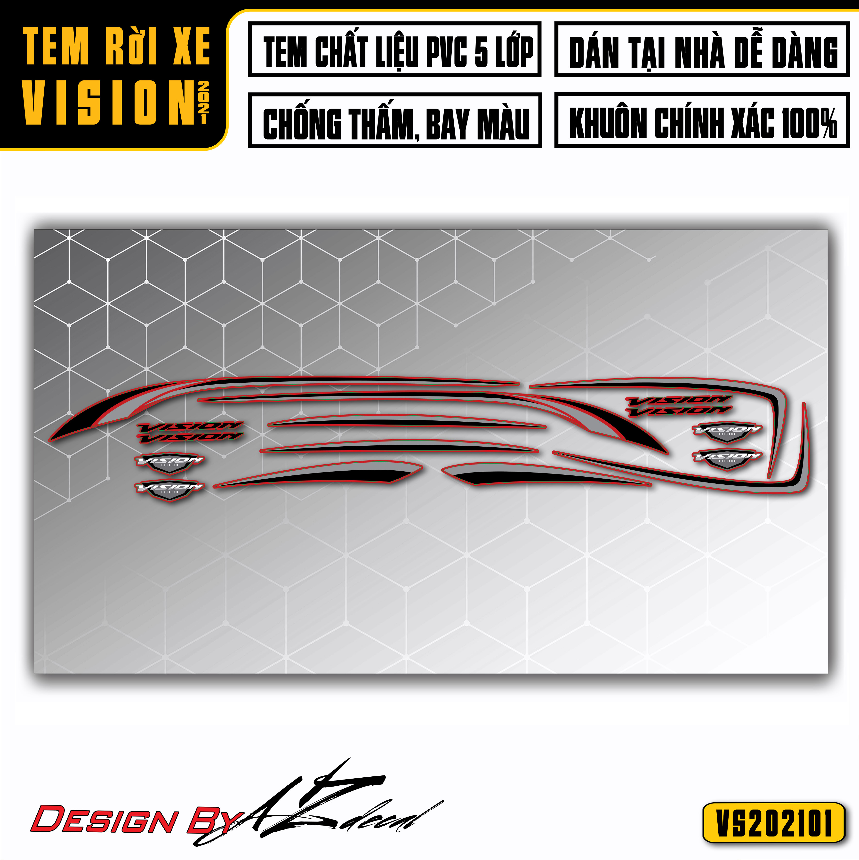 Tem Chỉ Dán Xe Vision 2015-2021 | VS01 | Decal Rời Nhiều Màu, Chất Liệu Chống Nước, Dễ Dán