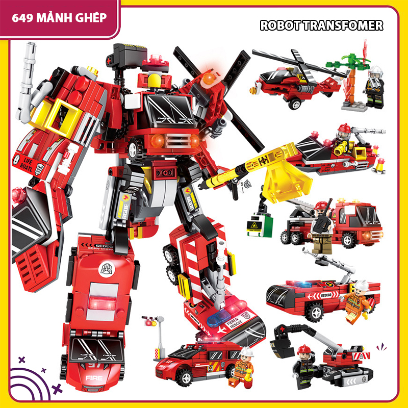 Đồ chơi lắp ráp Robot Cứu hỏa 6 trong 1 - Robot Transformer Amazingbricks 103093 - Đồ chơi Lego 649 mảnh ghép