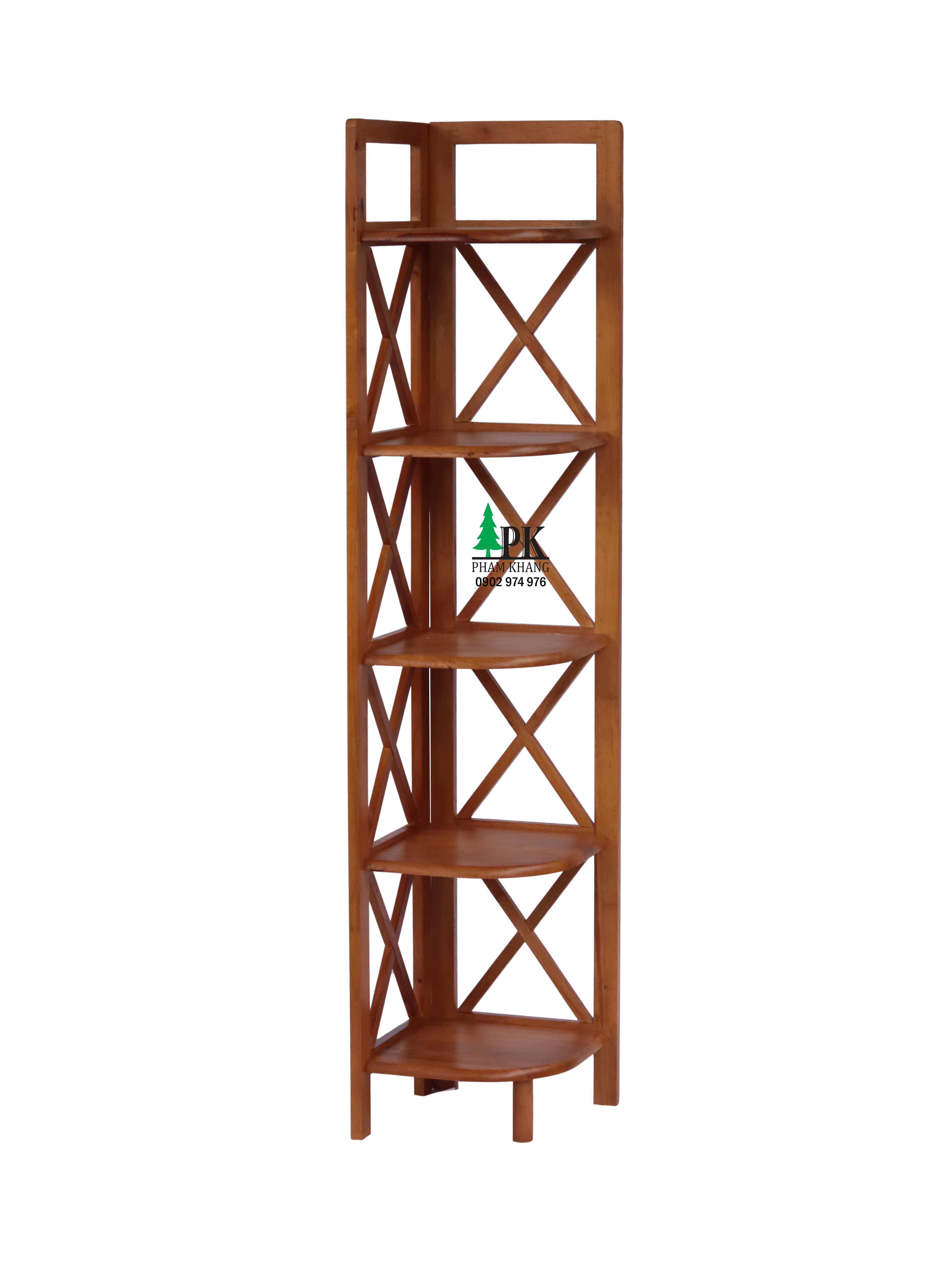 Kệ góc gỗ 5 tầng Phạm Khang - Gỗ cao su tự nhiên màu Gỗ Tự Nhiên/ Vàng Cherry - Kích thước rộng 32 cm và cao 150 cm