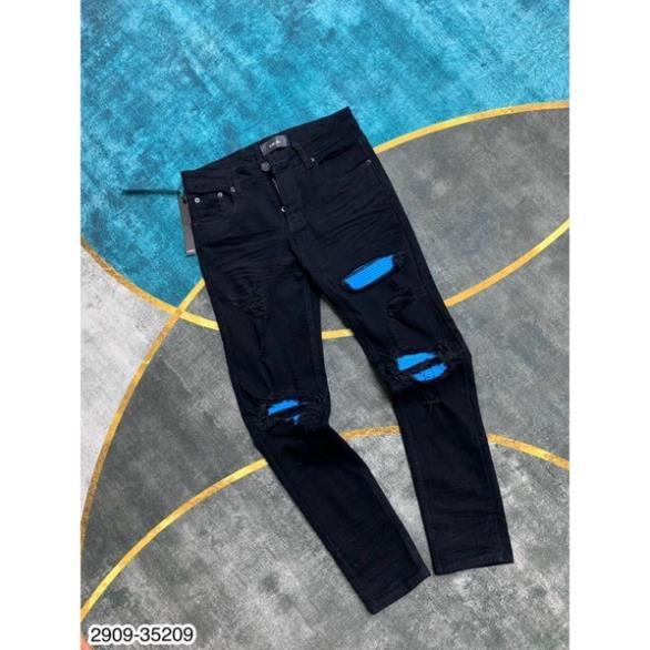 Quần Jean Nam Amr Rách Vá Xanh Cao Cấp - Quần Bò Nam Amr Vá Cực Hot