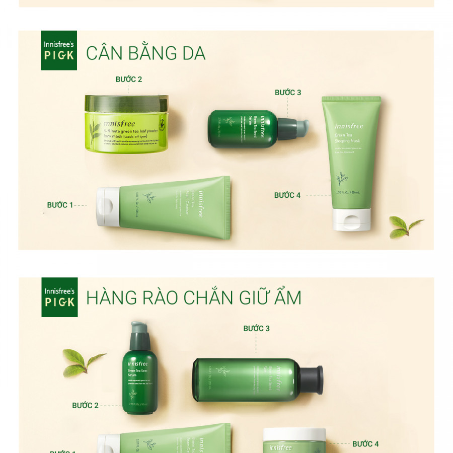 Kem dưỡng cung cấp ẩm từ trà xanh và dầu hạt trà xanh tươi Innisfree Green Tea Seed Cream 50ml - NEW