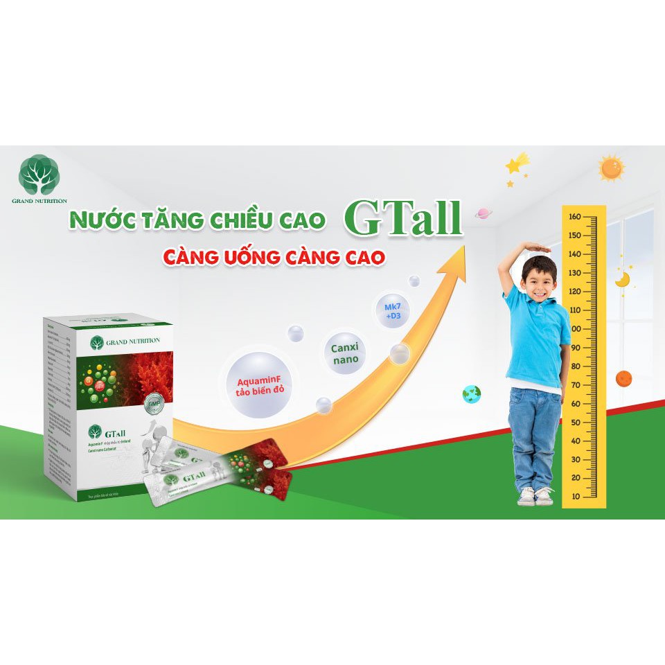 Combo 2 Hộp Nước tăng chiều cao GTall , hỗ trợ phát triển chiều cao, tăng hấp thu Canxi