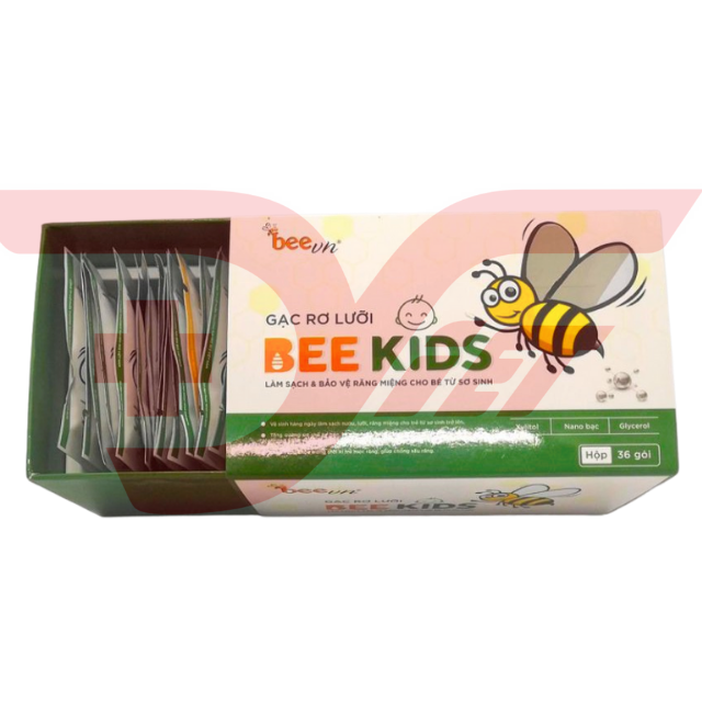 Gạc rơ lưỡi Bee Kids Hộp 36 gói [Chính hãng] - Vải dệt an toàn, chăm sóc và làm sạch răng miệng trẻ sơ sinh trở lên