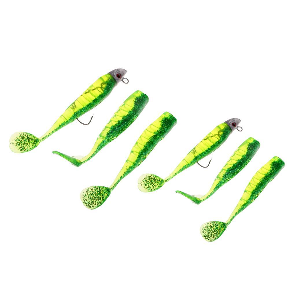 6pcs Shad Fishing Lure Soft Plastic Fish Bait Jig Head Swimbait Grub Worm