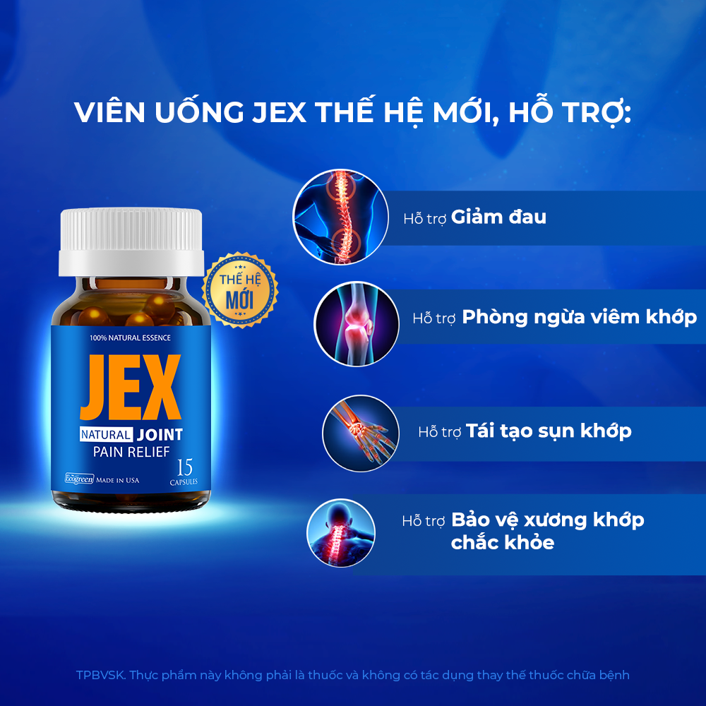 Viên uống JEX giảm đau, bảo vệ xương khớp với Eggshell Membrane, Collagen Peptide, Collagen Type II không biến tính (15 viên)