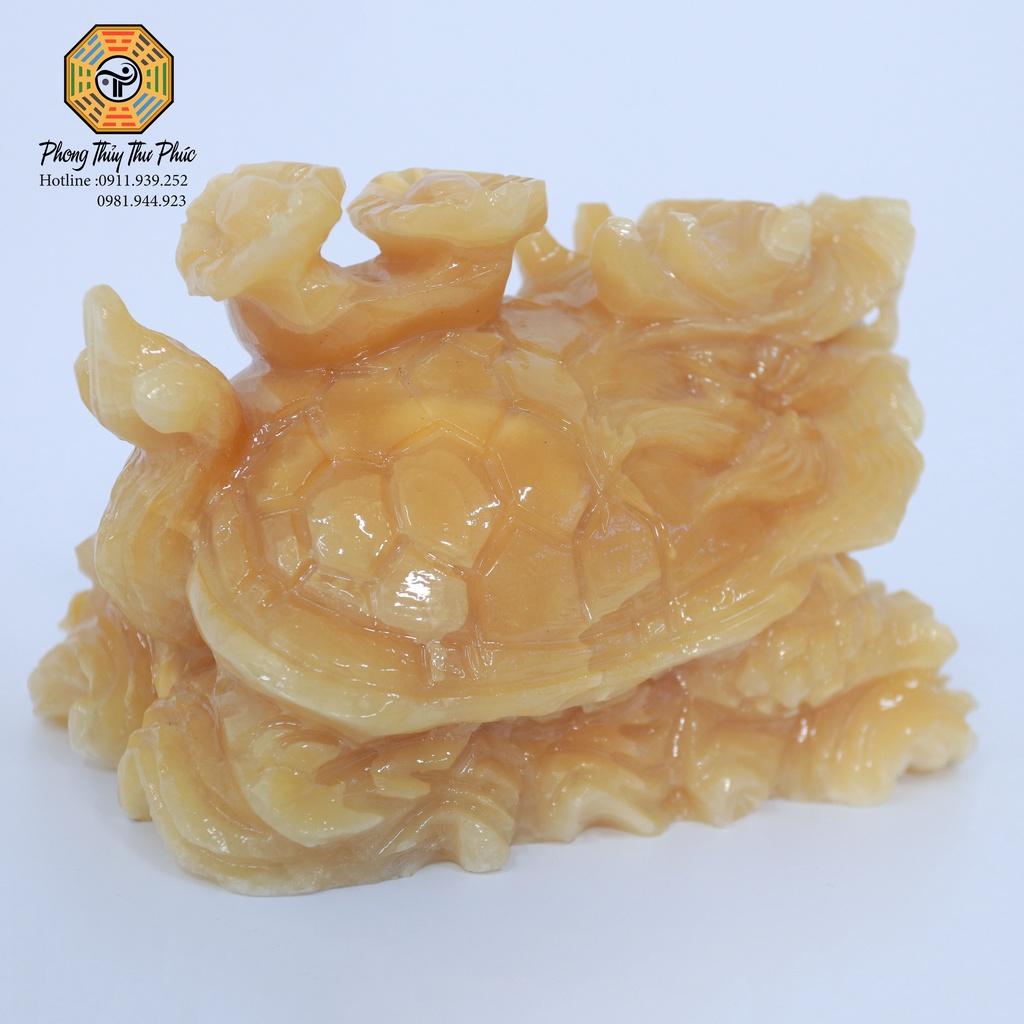 Tượng Long Quy đá hoàng long tự nhiên , màu vàng ,.Kích thước cao 10 15 x 12 cm,nặng 2,5kg