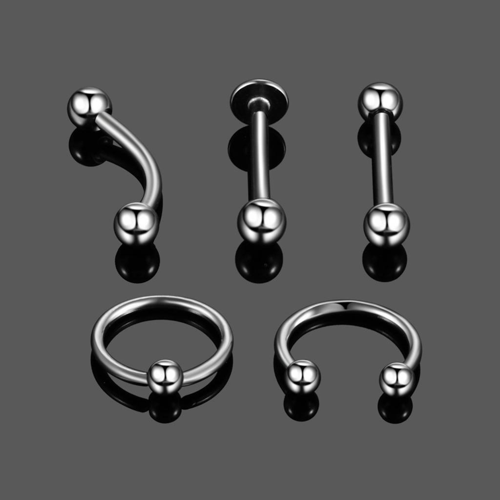 10 Pieces Stainless Steel Nose Lip Tongue Eyebrow Tragus Navel Belly Ring Piercings 16g