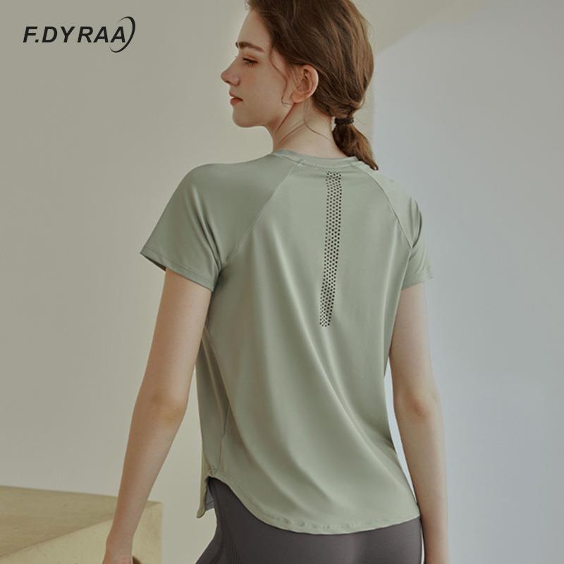 F.Dyraa Áo ngắn tay ngắn cho phụ nữ thể thao tập thể dục thông thường Color: Green Size: XL