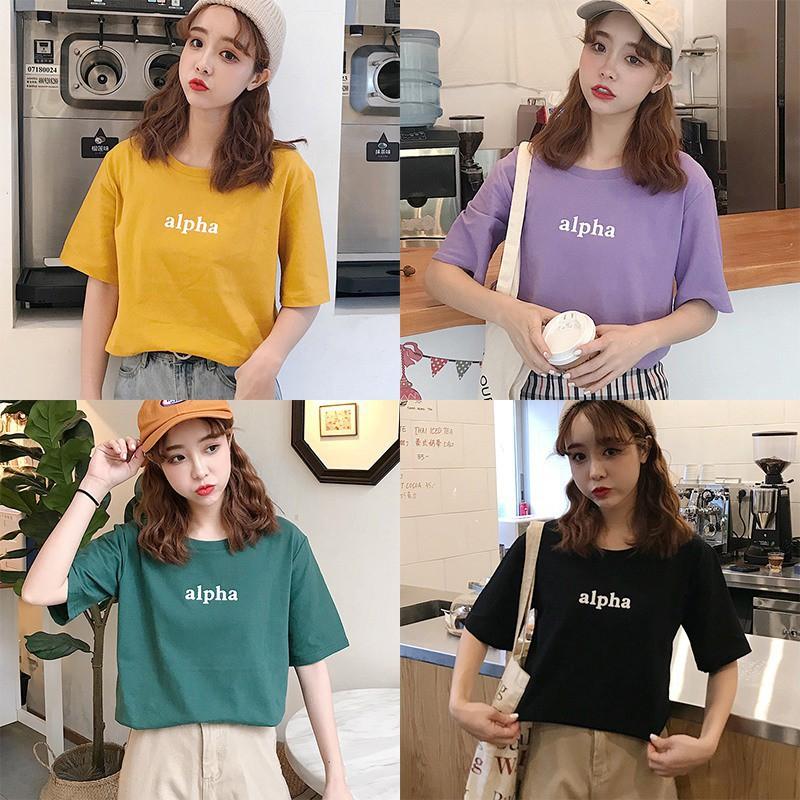 Áo thun nữ cổ tròn ngắn tay in chữ