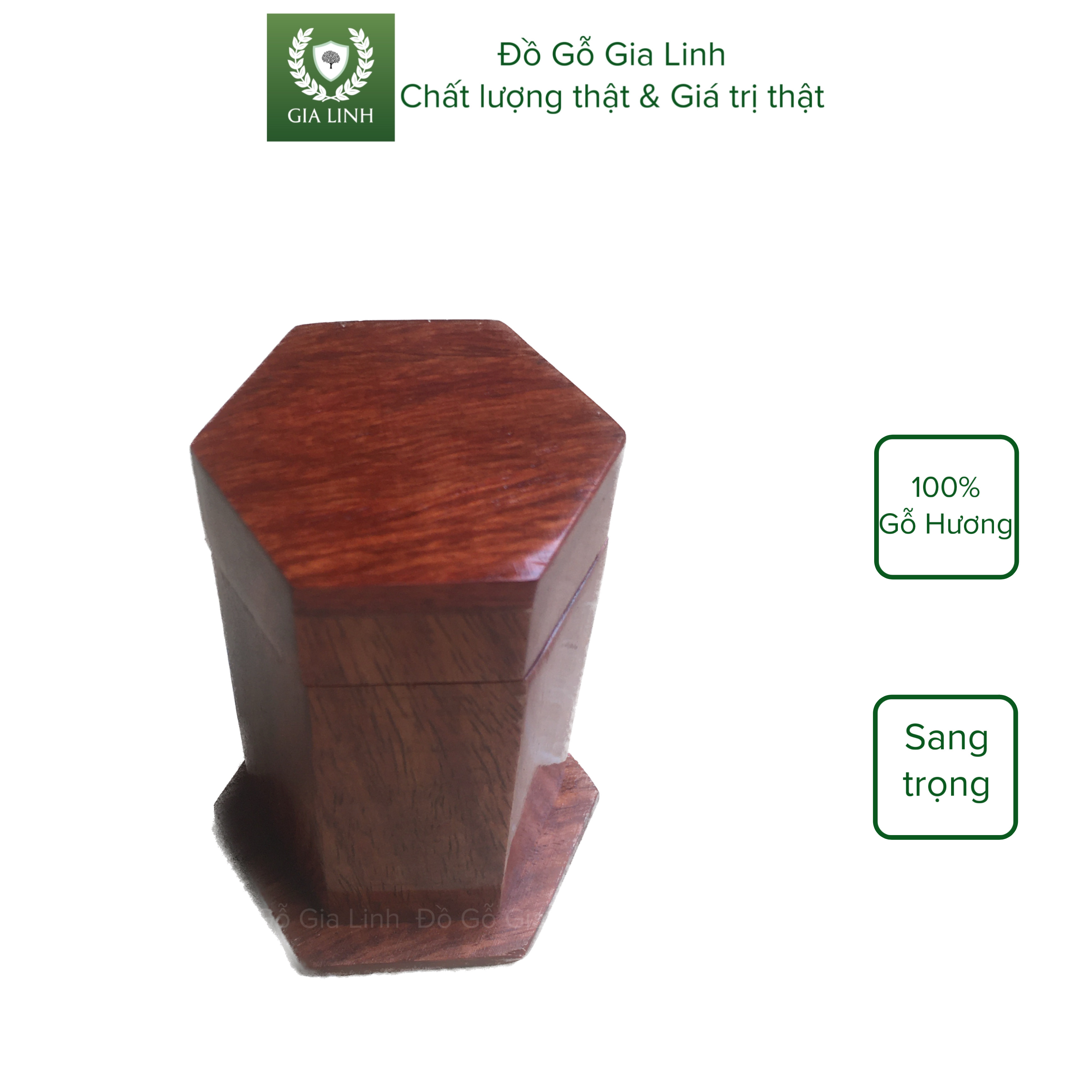 Hộp đựng tăm lục giác Đồ Gỗ Gia Linh gỗ Hương đá KT 8,5cm x 5cm