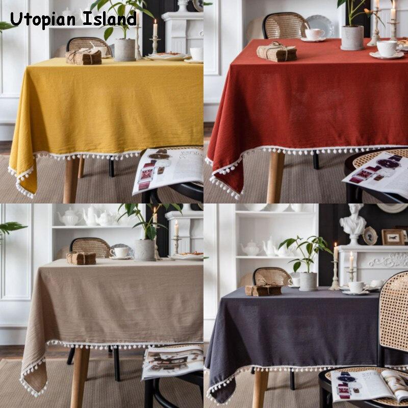 New Year's Tablecloth Solid Color Table Cover Tassels Linen Table Cloth Rectangular Tablecloths Christmas Tablecloth Waterproof