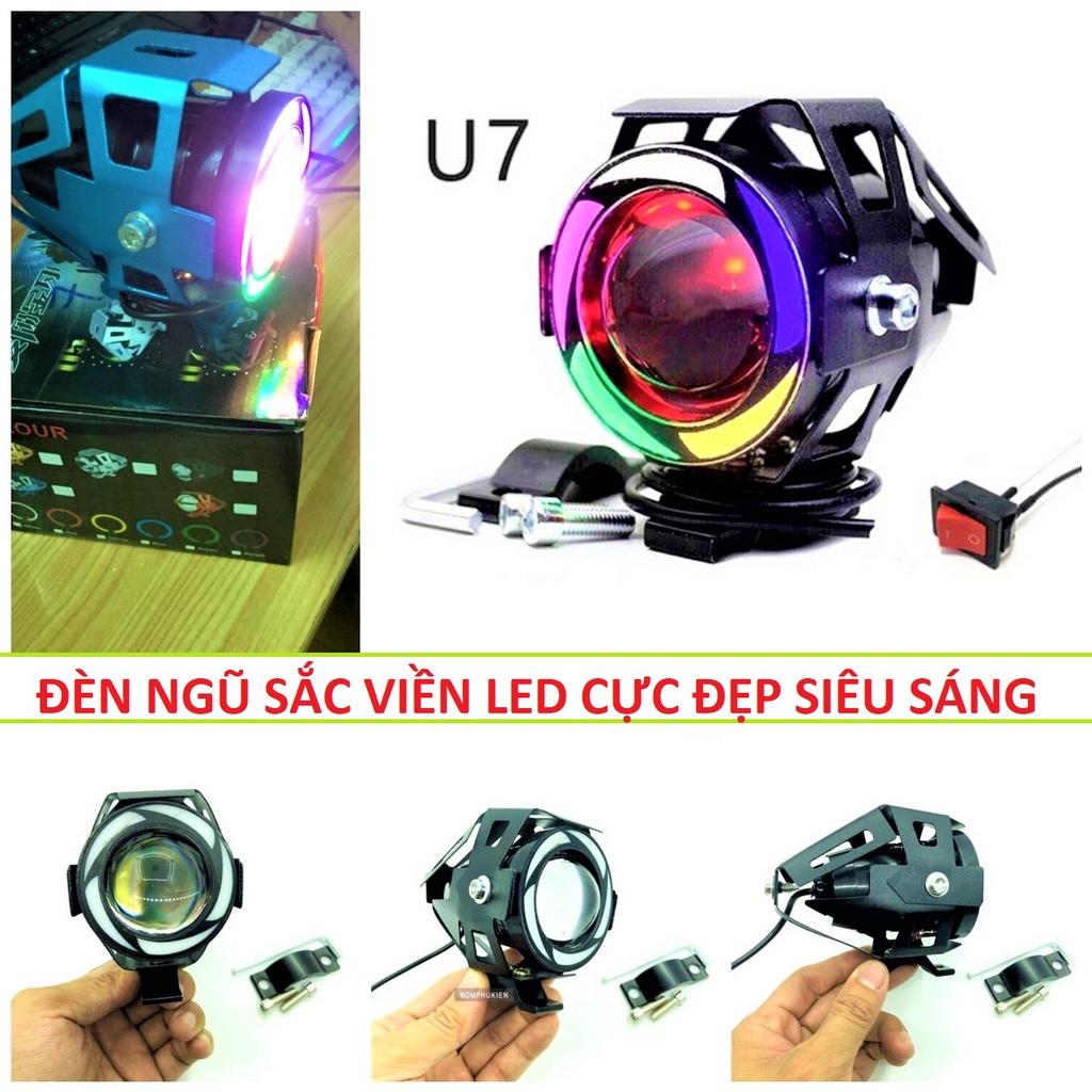 (HÀNG CHẤT) Đèn trợ sáng xe máy ô tô U7 ngũ sắc siêu sáng chống nước có viền led cực đẹp loại tốt mẫu mới lắp các xe