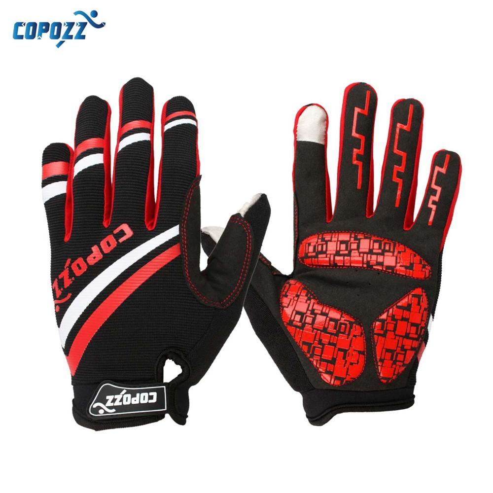Copozz thương hiệu gel mới găng tay xe đạp toàn bộ ngón tay cảm ứng găng tay đạp xe chống chống trượt chống trượt MTB thể thao Găng tay xe đạp thể thao Color: Red Size: XXL