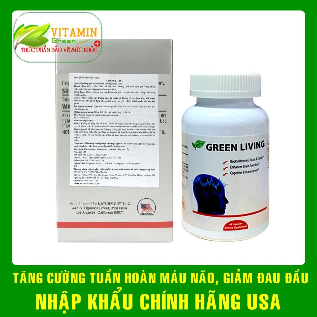 Viên uống bổ não Green Living Brain giúp tăng cường tuần hoàn não | Nhập khẩu chính hãng Mỹ