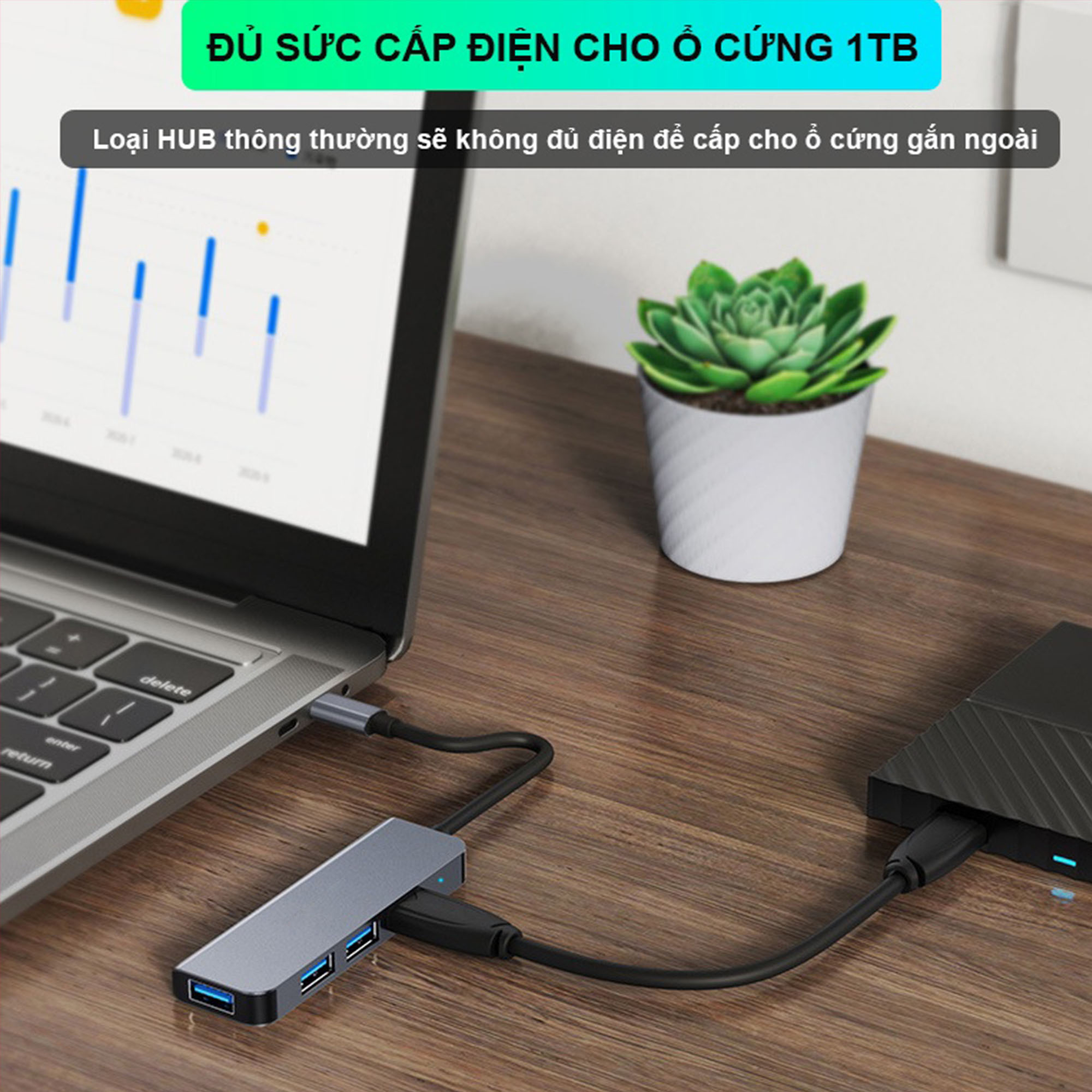Hub chuyển đổi mở rộng USB Typec sang USB 3.0 – Hàng chính hãng