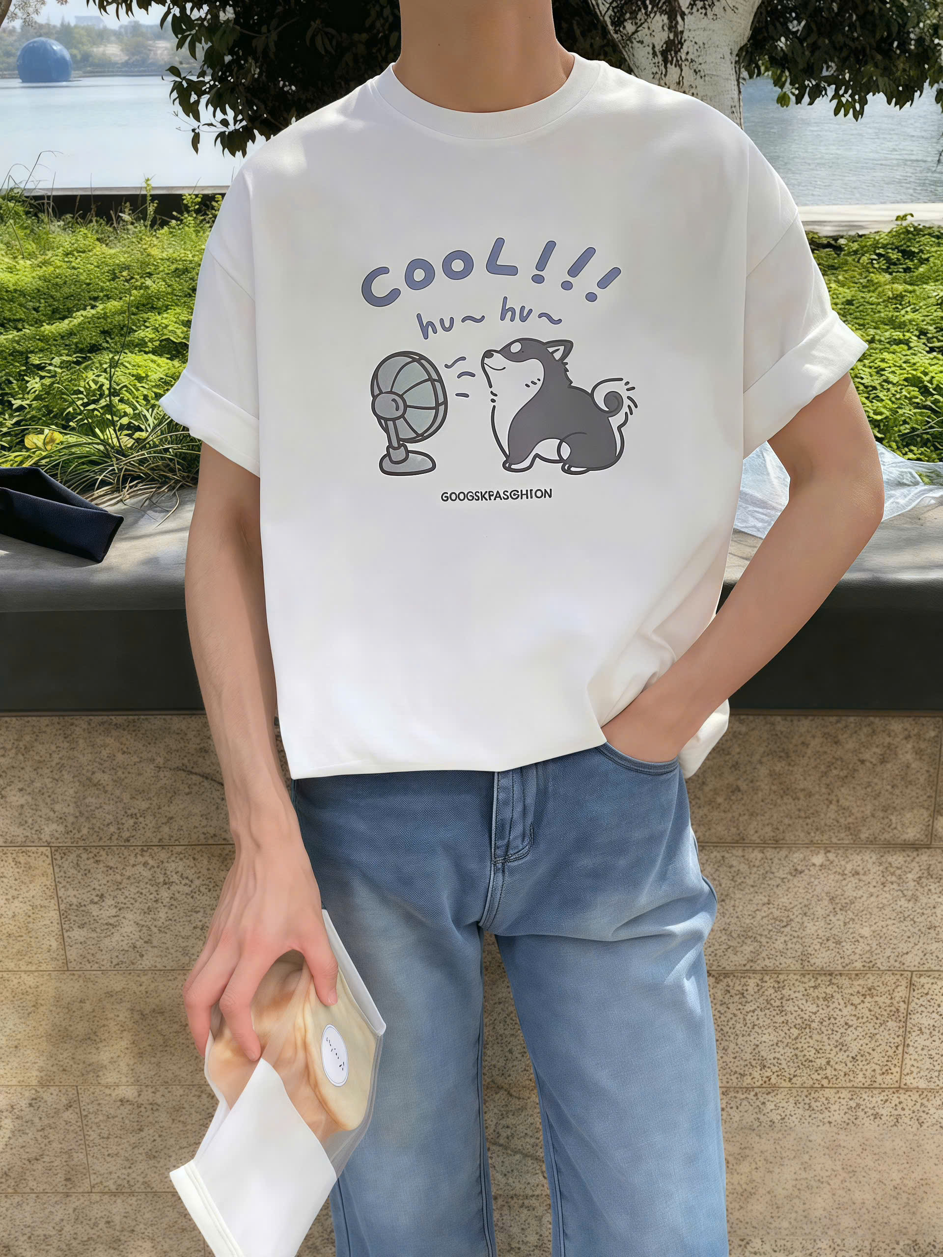 Áo phông nam nữ form rộng 2N Unisex thun cotton in chữ Cool dễ thương màu trắng - L &lt;65kg