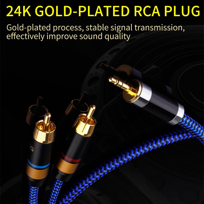 Cáp âm thanh RCA Giắc cắm 3,5 mm AUX sang 2RCA Bộ chuyển đổi đầu đực Cáp âm thanh cho máy tính xách tay MP3 TV Loa siêu trầm Loa khuếch đại Loa Màu sắc: Xanh lam