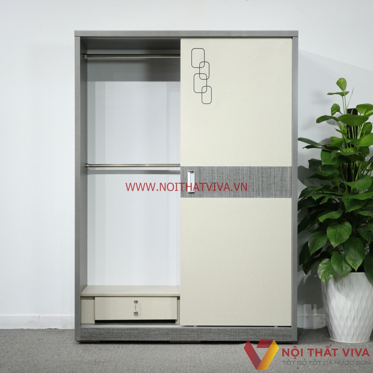 Tủ Quần Áo 2 Cánh Cửa Lùa Gỗ MDF Màu Vải Chạm Họa Tiết Hiện Đại Đẹp