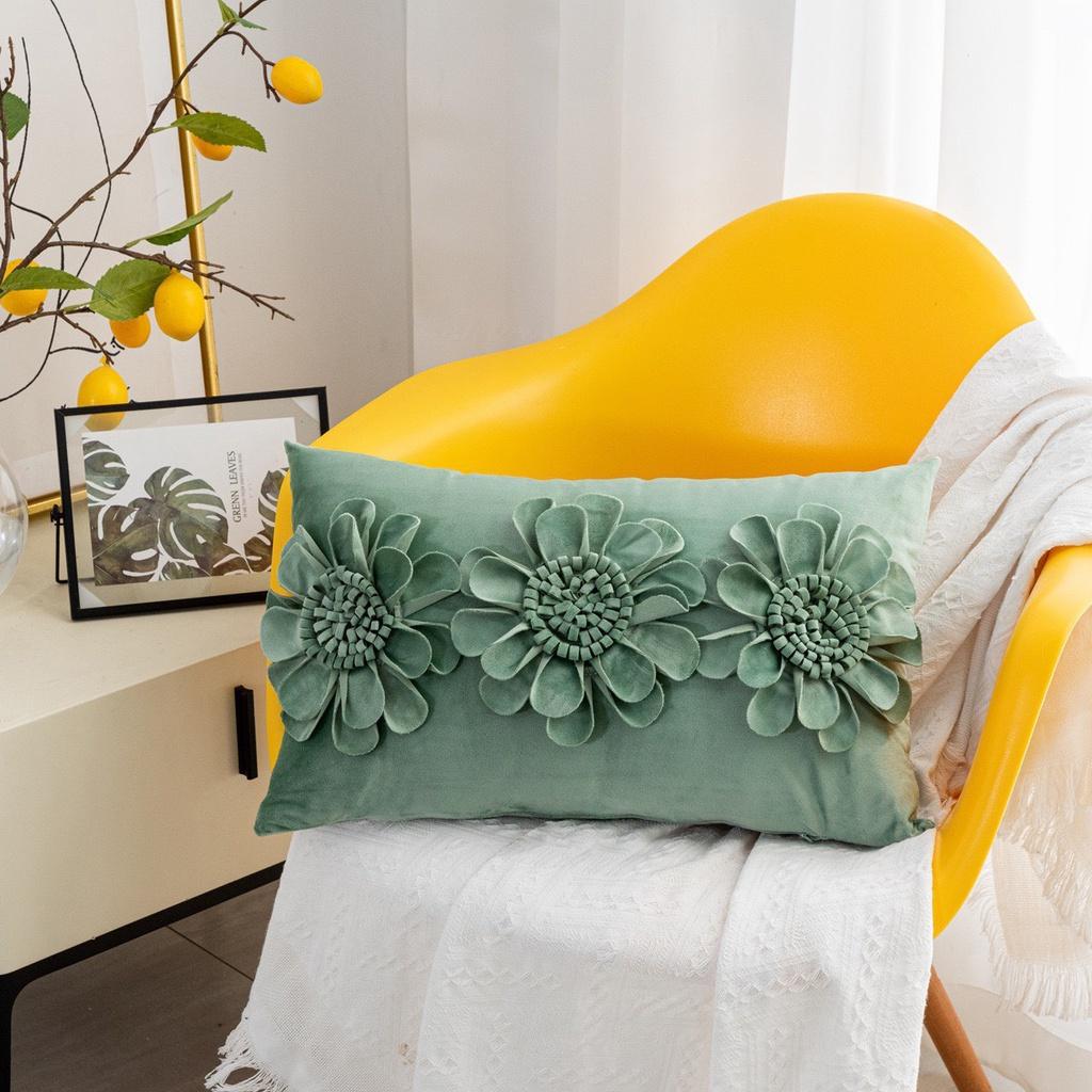 Gối trang trí sofa cao cấp, hoa văn độc lạ màu xanh rêu 45x45cm, 30x50cm