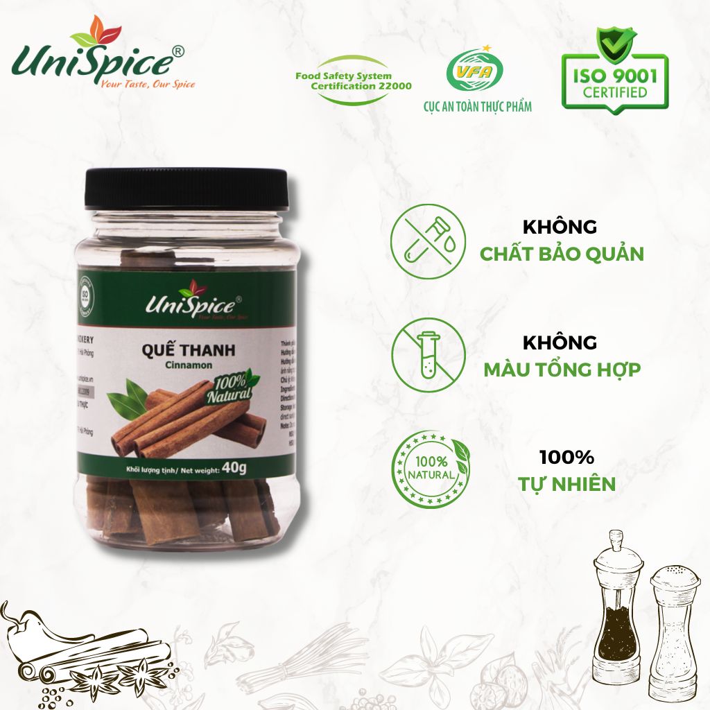 Vỏ quế/ Quế thanh UniSpice (lọ) 40gr. Gia vị tự nhiên