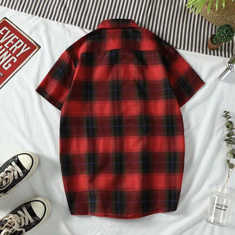 Áo sơ mi tay ngắn họa tiết sọc vuông thời trang phong cách cho nam