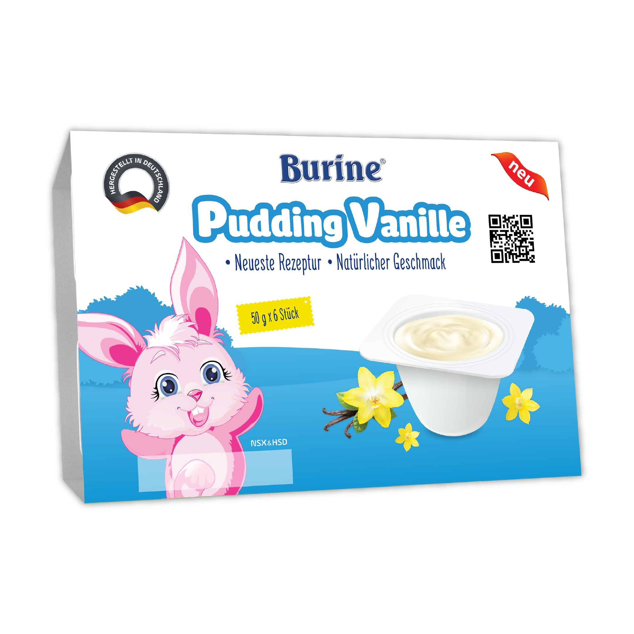 Pudding ăn dặm Burine Vị Vani - Nhập khẩu Đức dành cho trẻ từ 6 tháng tuổi (vỉ 6 hũ x 50g)